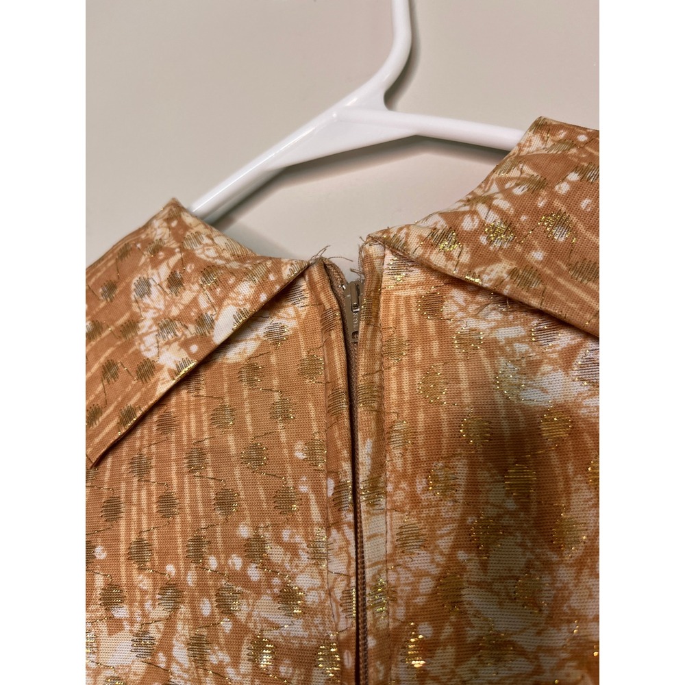 1970s Nancy Greer Metallic Gold Salmon Disco Glam Regency Event Maxi Dress M - Picture 3 of 7